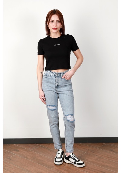 Giysa Kadın Lyc Lazer Kesim Skinny Jean Mavi