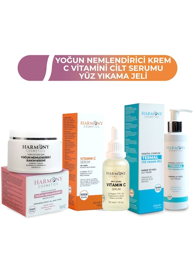 Yoğun Nemlendirici Krem + C Vitamini Cilt Serumu + Termal Yüz Yıkama Jeli 3'lü Bakım Seti