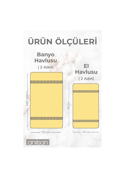 4'lü Mavi Greek Havlu Set %100pamuk - 2 Adet El Havlusu 50x90 Ve 2 Adet Banyo Havlusu 70x140 Mavi