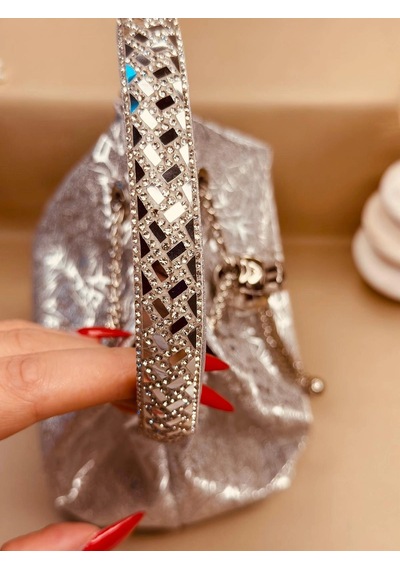 Elora Atelier Taş Detaylı Büzgülü Buz Gümüş Çanta Çok Renkli