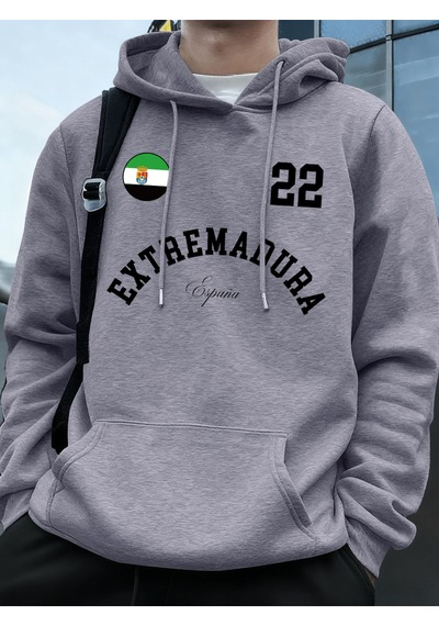 Startmore Startmoreextremadura İspanya Bayrağı Baskılı Kapüşonlu Erkek Eşofman Cepli Kazak Sportif Bol Sweatshir Gri