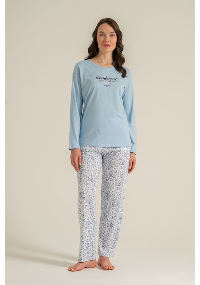 Pierre Cardin Most Wonderful Time Of The Year Kadın Mavi Uzun Kol Pijama Takım Pc9269-s-v1 Pc9269-s-v1