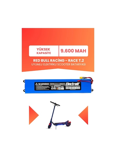Red Bull Racing - Race T.2 Uyumlu Batarya Yüksek Kapasite 36v 9.600mah Elektrikli Scooter Bataryası Çok Renkli