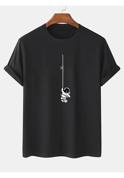 Flood Of Style Unisex Siyah İpte Astronot Baskılı Oversize