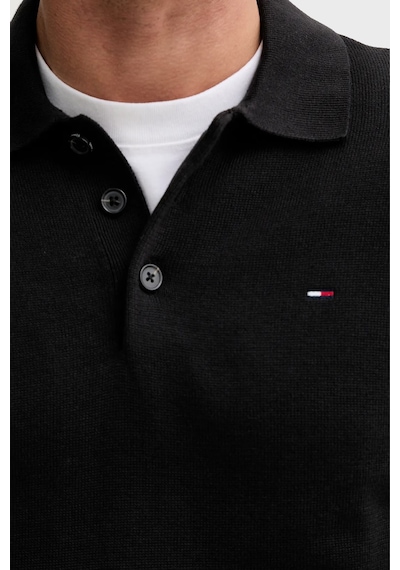 Tommy Jeans % 100 Pamuk Regular Fit Düğmeli Polo Yaka Kazak Erkek Polo Yaka Kazak Dm0dm20304 Bds Siyah