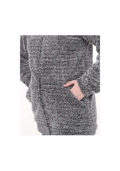 Unika Boutique Kapüşonlu Welsoft Peluş Gri Hırka - Cepli Kapüşonlu Fermuarlı Kışlık Peluş Gri Hırka Ceket
