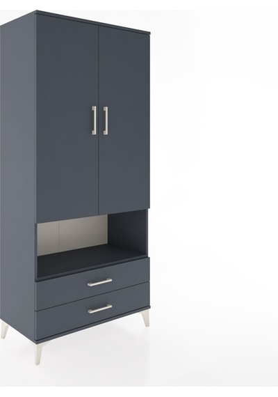 Hyperion Dolap 5 Raflı 2 Çekmeceli 2 Kapaklı 88x44x195 Antrasit-antrasit Antrasit