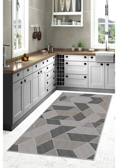 West Home Dijital Baskı Yıkanabilir Kaymaz Taban Salon Halısı Mutfak Halısı Koridor Halısı Wh 449 Grey