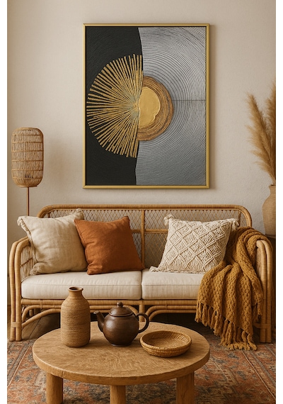 Zamanın İzleri - Gerçek Cama Baskı Gold Alüminyum Metal Çerçeveli Tekli Modern Tablo
