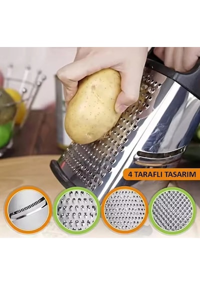 Mybru Paslanmaz Çelik 4 Taraflı Çok İşlevli Rende Dilimleyici Gri