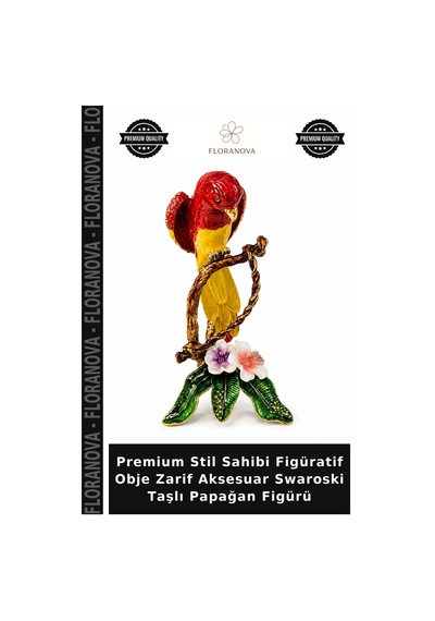 Premium Stil Sahibi Figüratif Obje Zarif Aksesuar Swaroski Taşlı Papağan Figürü