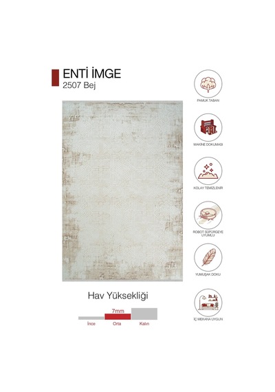 Hoom Rugs İmge 2507 Bej Vintage Desenli Akrilik Salon Halısı