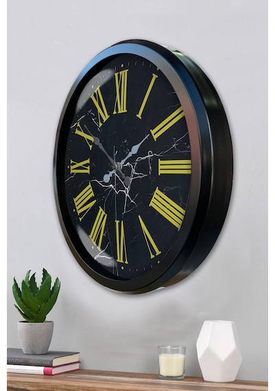 Siyah Mermer Desenli 52 Cm Metal Duvar Saati Diğer