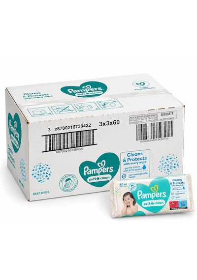 Pampers Soft & Clean Islak Bebek Mendili 60 Yaprak x 9 Paket 540 Yaprak 9'lu Set
