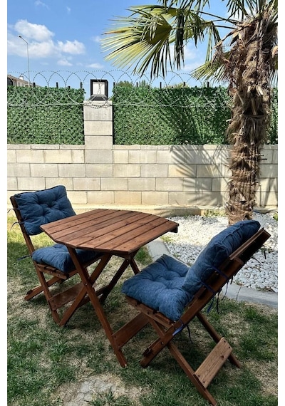 Reyo Premium 3'lü Ahşap Balkon Bahçe Seti Minderli Katlanır Bistro Masa Sandalye Ceviz/lacivert Reyo Premium 3'lü Ahşap Balkon Bahçe Seti Minderli Katlanır Bistro Masa Sandalye Ceviz/lacivert