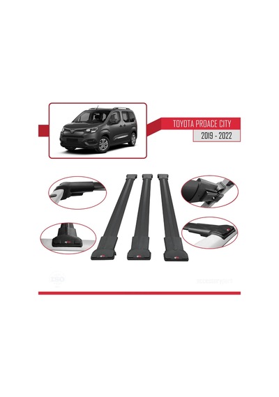 Toyota Proace City 2019-2022 Arası İle Uyumlu Fly Model Ara Atkı Tavan Barı Siyah 3 Adet Bar