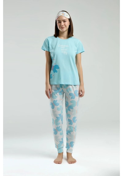 Rolypoly Kadın Mavi Kısa Kol Pijama Takım Mavi