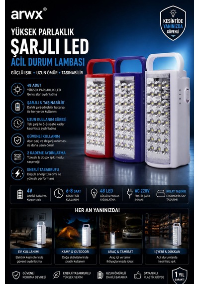24 Büyük Ledli 80 Saat Yanan Led Işıldak Süper Güç .