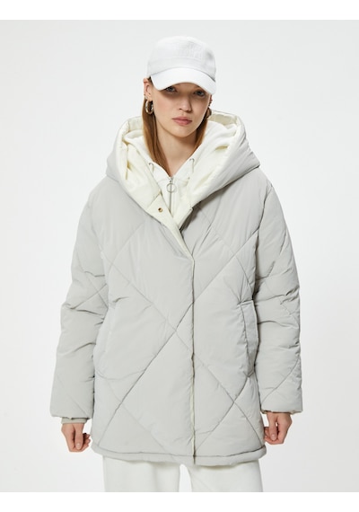 Koton Oversize Kapitone Mont Kruvaze Yaka Kapüşonlu Cep Detaylı Gri 5wal00009ıw Gri