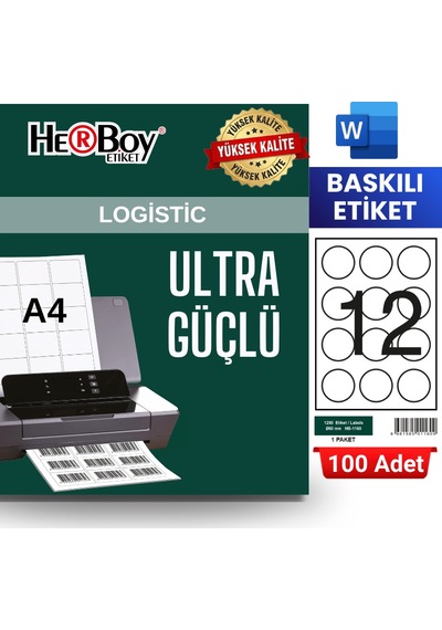 Herboy Hb-1160 60 X 60 Mm A4 Baskılı Laser Etiket 100 Adet
