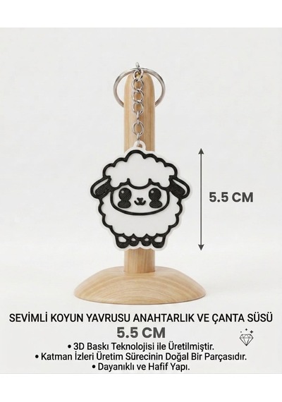 Sevimli Koyun Yavrusu Anahtarlık & Çanta Süsü Beyaz - Siyah