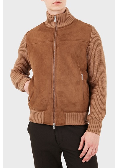 Gran Sasso Regular Fit Dik Yaka Süet Detaylı Triko Ceket Erkek Ceket 13129 58001 190 Taba