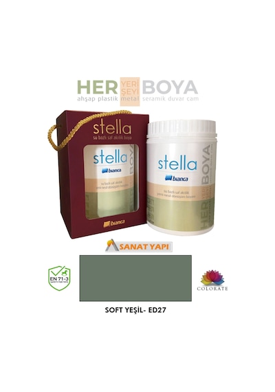 Stella Su Bazlı Saf Akrilik Boya 1lt Soft Yeşil Ral 1002