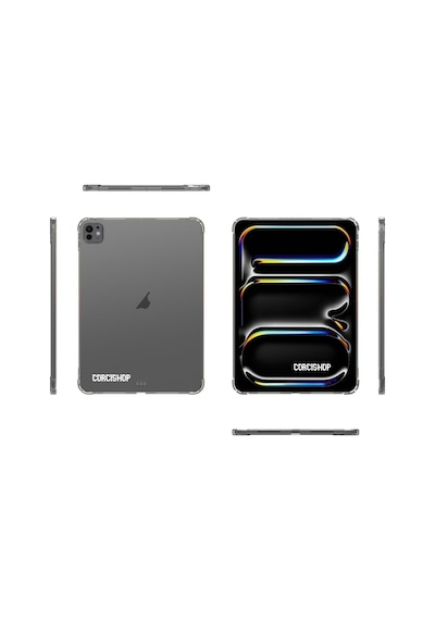 Apple İpad Pro 13 İnç M4 2024 Uyumlu Tablet Şeffaf Köşe Korumalı Silikon + Ekran Koruyucu + Kalem