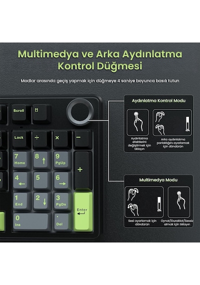 Aula F99 Pro 3 Modlu Rgb Hot Swap Mekanik Graywood V3 Switch Kablosuz Makrolu Gaming Klavye Yeşil