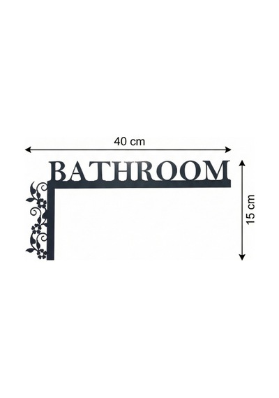 Metal Bathroom Banyo Yazısı - Kapı Üstü Köşe Dekoru - Siyah Metal Kapı Süsü Metal Siyah
