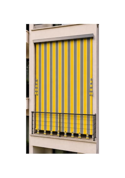 Suya Dayanıklı Kornişli Balkon Perdesi Modern Dış Mekan Fon Perde Sarı-gri Sarı Gri