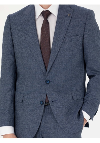 Cacharel Lacivert Slim Fit Mikro Desenli Kırlangıç Yaka Takım Elbise