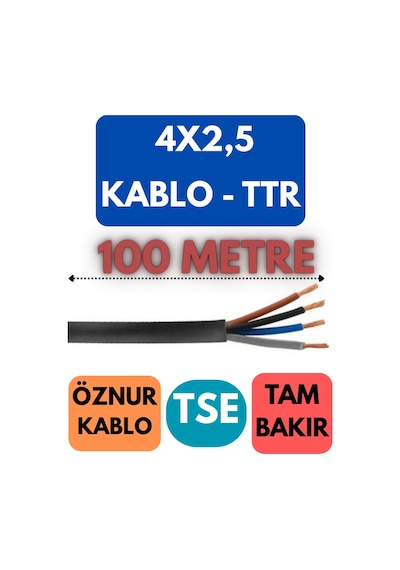 Öznur 4x2,5 Ttr Kablo Metre Seçenekli Siyah - 100 Metre