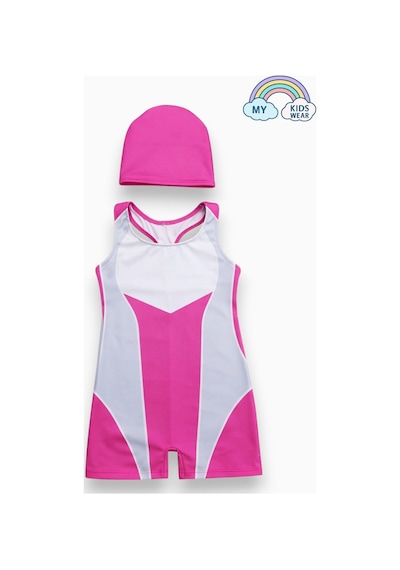 My Kids Wear Kız Çocuk Deniz Yüzücü Mayoları 5-16 Yaş 12626 Açık Pembe - Sarı
