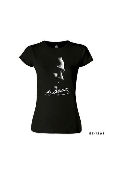 Atatürk - Atatürk İmza Siyah Kadın Tshirt 001
