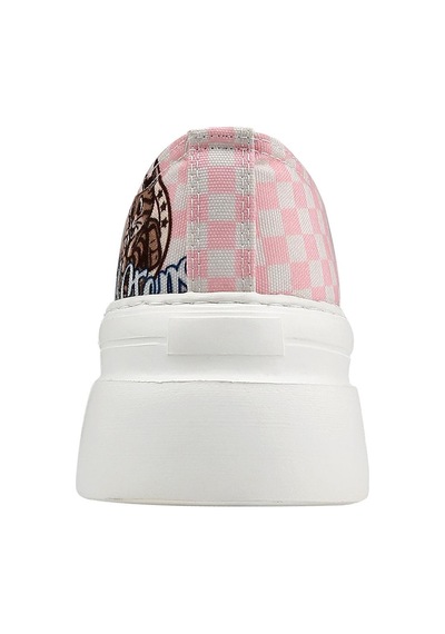 Kadın Vegan Beyaz Kalın Taban Sneakers - Big Steps Cat Tasarım Çok Renkli