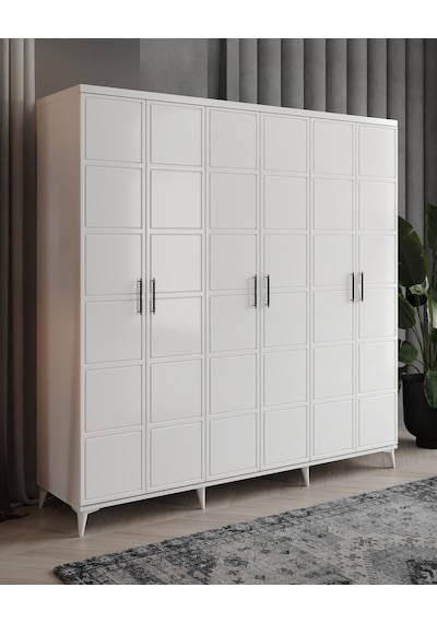 GuneyStore Milano 6 Kapaklı Komple Mdf Beyaz Gardırop
