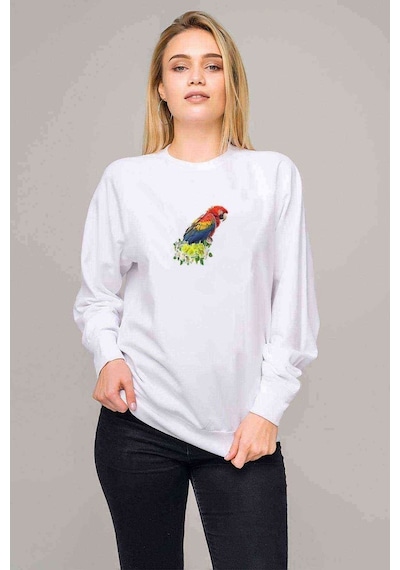 Kiss Parrot Bird Budgerigar Scarlet Macaw Baskılı Beyaz Kadın Sw