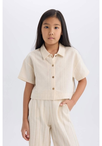 DeFacto Kız Çocuk Cropped Fit Keten Kısa Kollu Gömlek D9142A825SMBG734 DeFacto Kız Çocuk Cropped Fit Keten Kısa Kollu Gömlek D9142A825SMBG734
