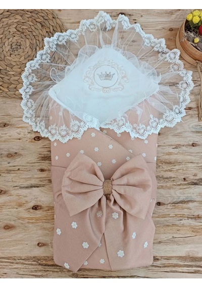 Yenidoğan Papatya Desenli Trilüks Unisex Kundak Bebek Battaniyesi Kahverengi Çok Renkli