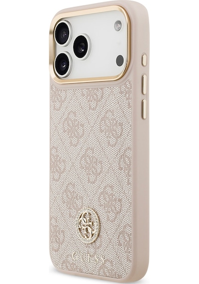 Apple Uyumlu iPhone 17 Pro Max Kılıf Guess Lisanslı M-safeli Gold Metal Kamera Çerçeveli Taşlı 4g Logolu Pembe Pembe