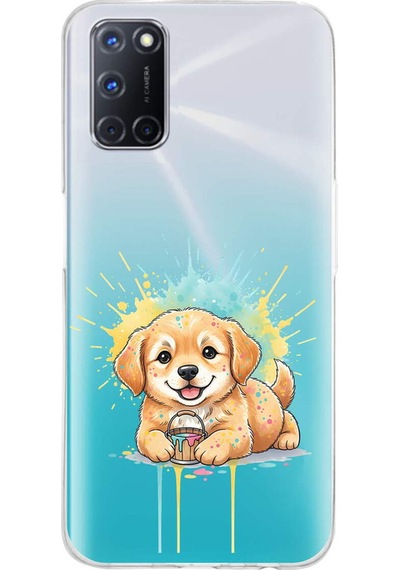 Oppo A72 İle Uyumlu Splash Köpek Tasarımlı Şeffaf Silikon Kılıf Şeffaf