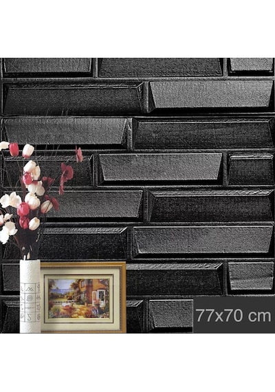 10 Adet Nw66 Siyah Opak Arkası Yapışkanlı Duvar Kağıdı Paneli