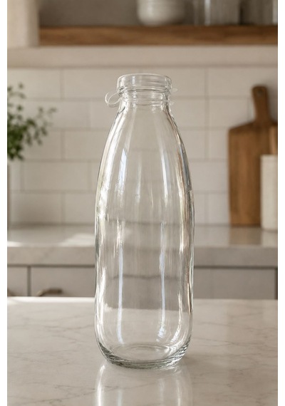 2 Adet 1000ml Sızdırmaz Kapaklı Şeffaf Cam Süt Ayran Limonata Meşrubat İçecek Şişesi
