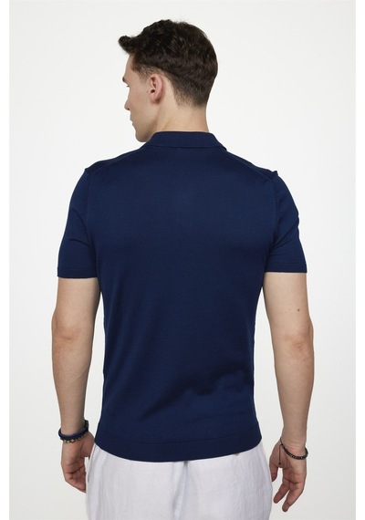 Tudors Erkek Slim Fit Dar Kesim Pamuklu Örme Triko Lacivertvert Polo Yaka Tişört-27349-Lacivertvert Lacivert