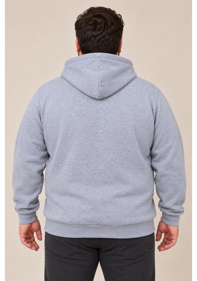 Ertaştrendstore Erkek Battal Büyük Beden Üç İplik İçi Şardonlu Kapüşonlu Kanguru Cepli Kışlık Sweatshirt - Gri Çok Renk
