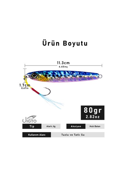 Jig, Zoka, Suni Yem, Uv Metal Jig, 80gr 11cm Jıgto Tide 80