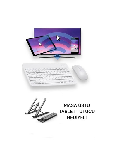 Tüm Cihazlara Uyumlu Akıllı Taşınabilir Şarj Edilebilir Kablosuz Bluetooth Klavye Ve Mause Seti Kar Beyaz - 582815151