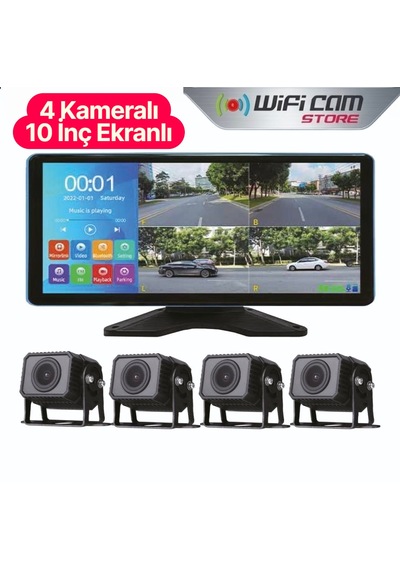 10 İnç Ahd 4 Kameralı Dokunmatik Kayıtlı Arac Kamera Seti