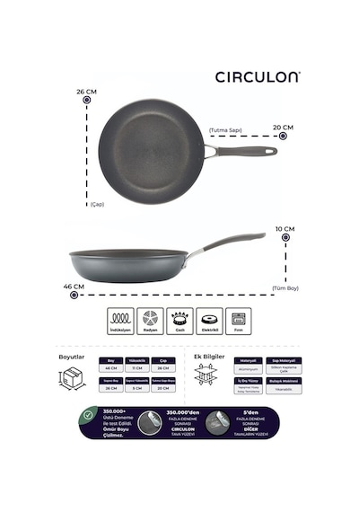 Circulon Çizilmez Yapışmaz 3'lü Kızartma Tava Seti - 22cm, 26cm, 28cm Siyah